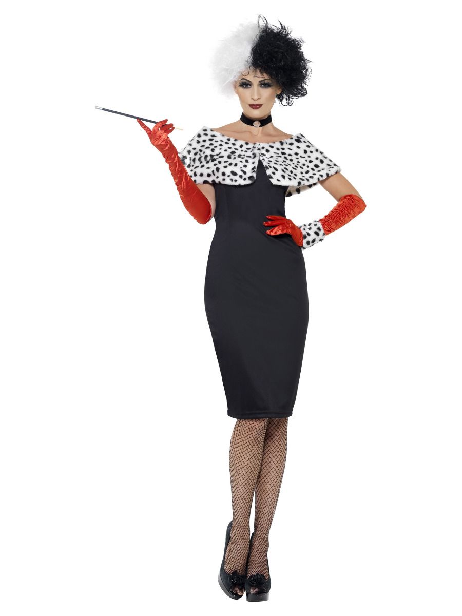 Cruella kostüüm, kleit, kindad, õlakate, kätised ja choker (S, 36-38)