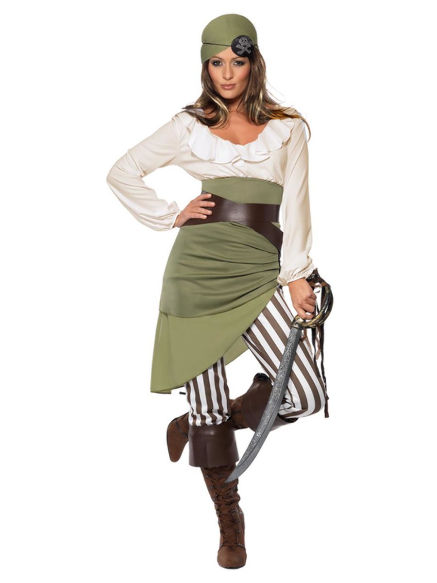 Pirate costume, top, skirt, leggings, headscarf, belt and leggings (S, 34-36)