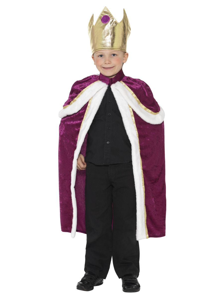 King costume, purple cape and crown, for children (L, 145-158 cm, 10-12 years)