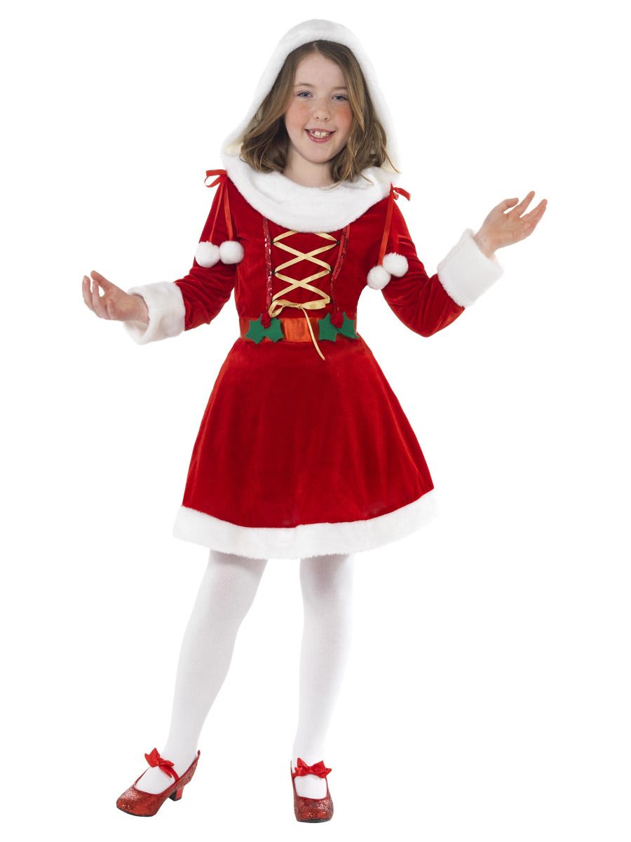 Christmas costume for a girl, dress with a hood (M, 130-143 cm, 7-9 years)