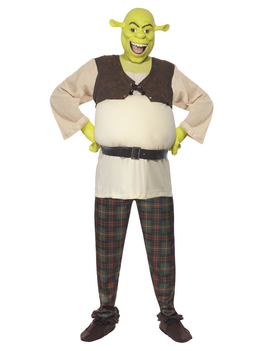 Shrek costume, top, pants, arms and mask (L)