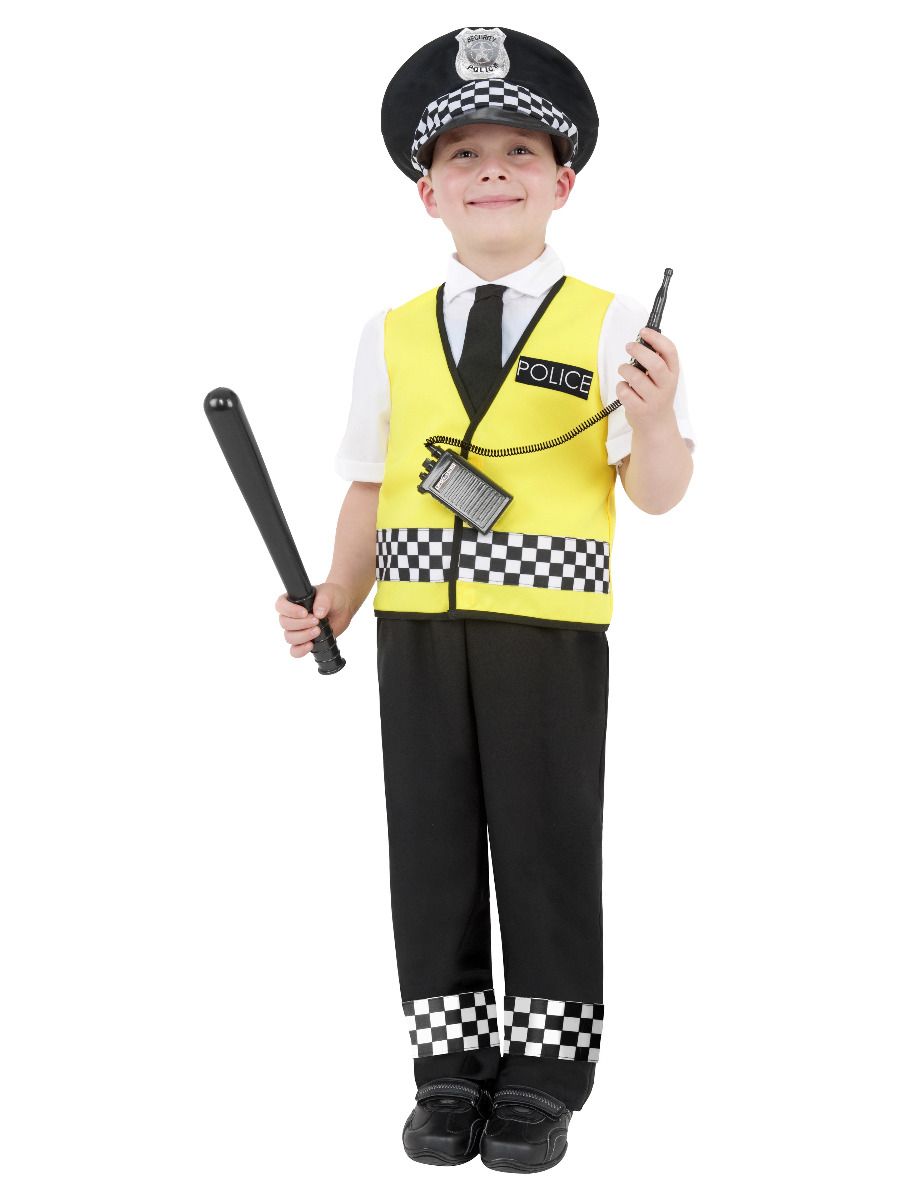 Policeman costume, top, pants, hat and radio set, for children (S)