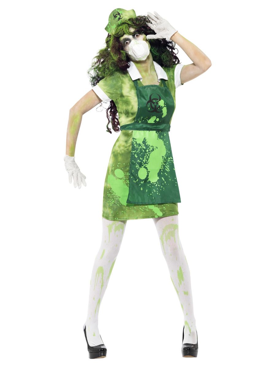 Biohazard inspector costume, dress, apron, hat, mask and gloves, for women (M, 40-42)