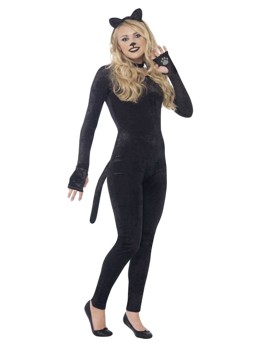 Cat costume, jumpsuit, tail, headband with wars, collar, for women (S)