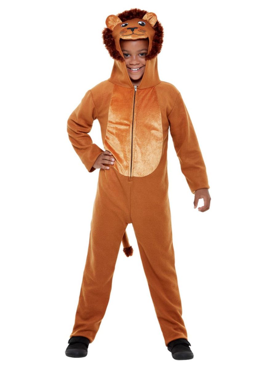 Lion costume, hooded jumpsuit, for children (M, 130 - 143 cm, 7-9 years)