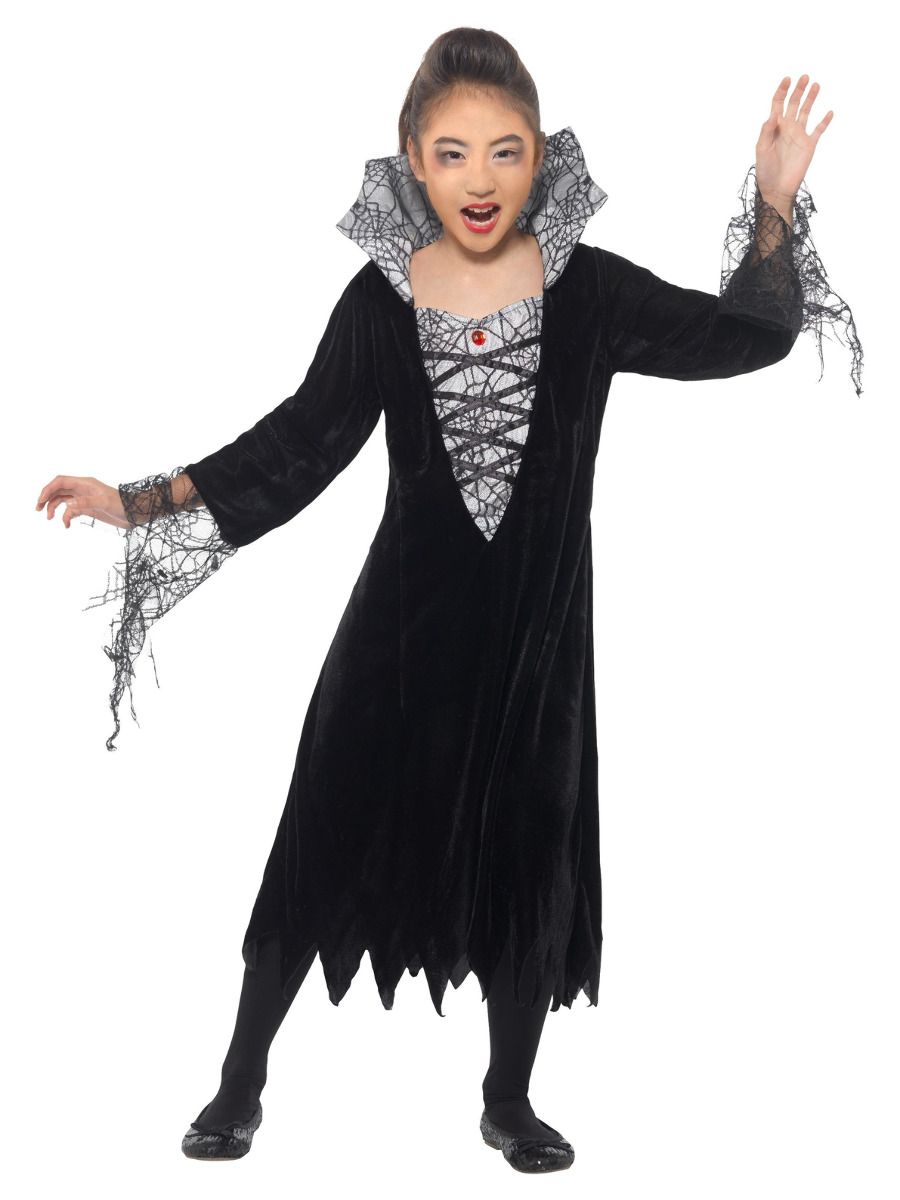 Vampire spider dress, high collar, for children (M, 130-143 cm, 7-9 years)