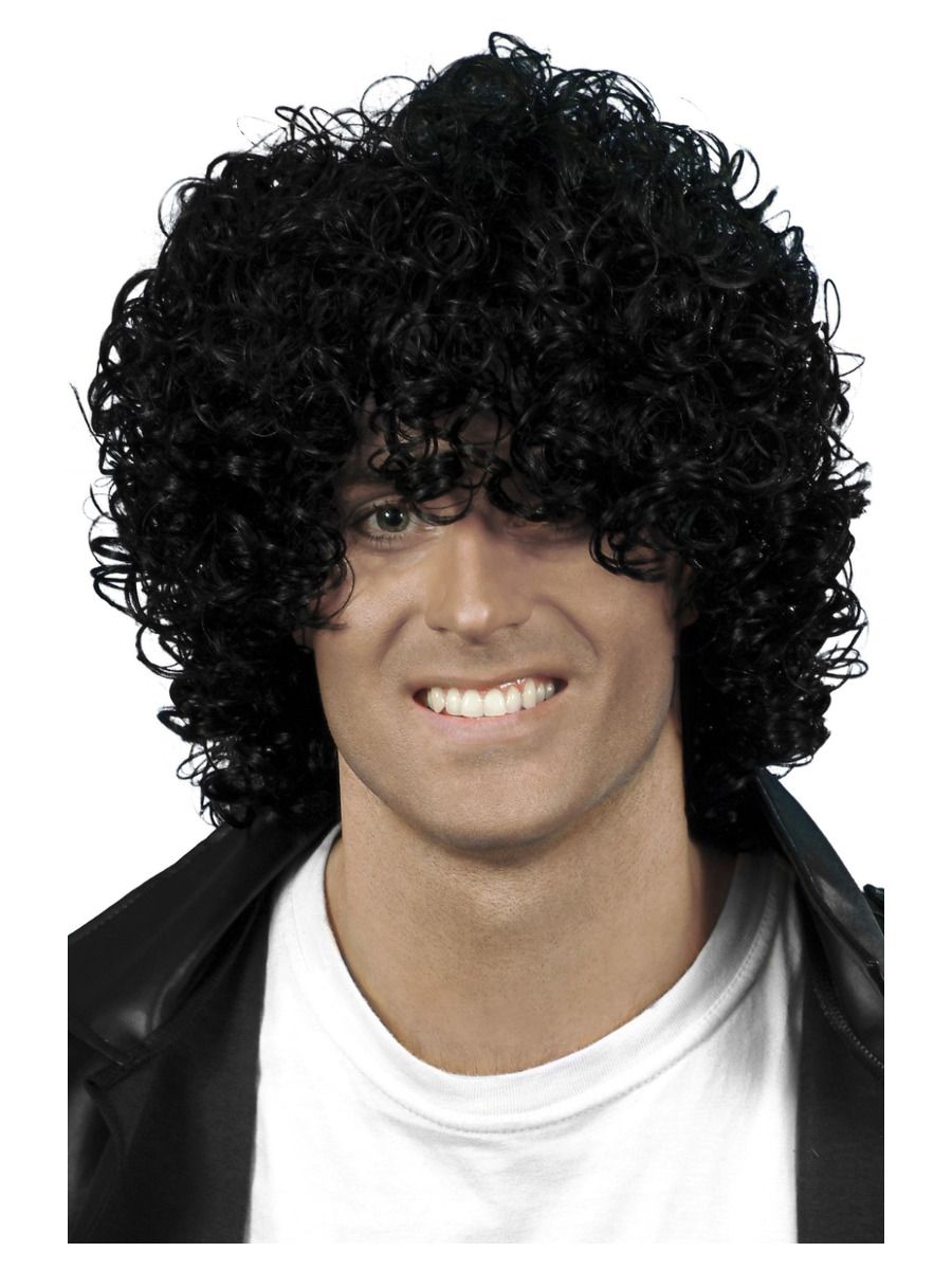 Afro parukas, märja efektiga, must