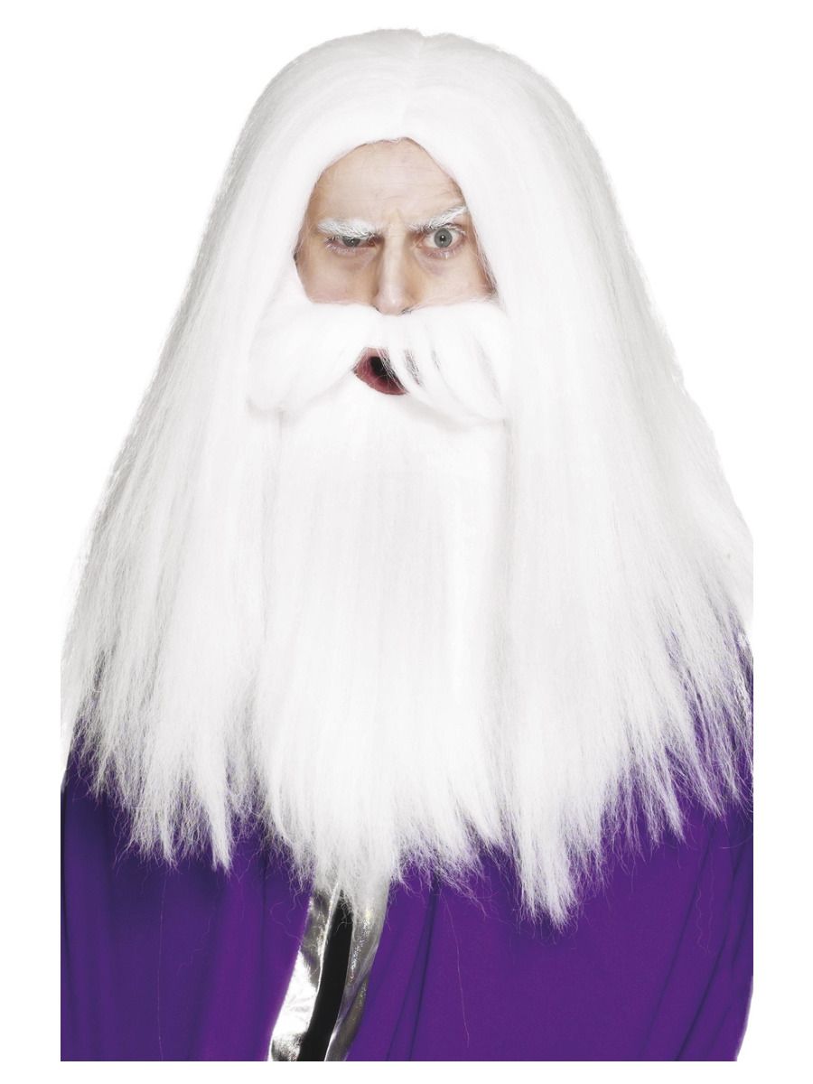 Võluri komplekt, parukas ja habe, valge