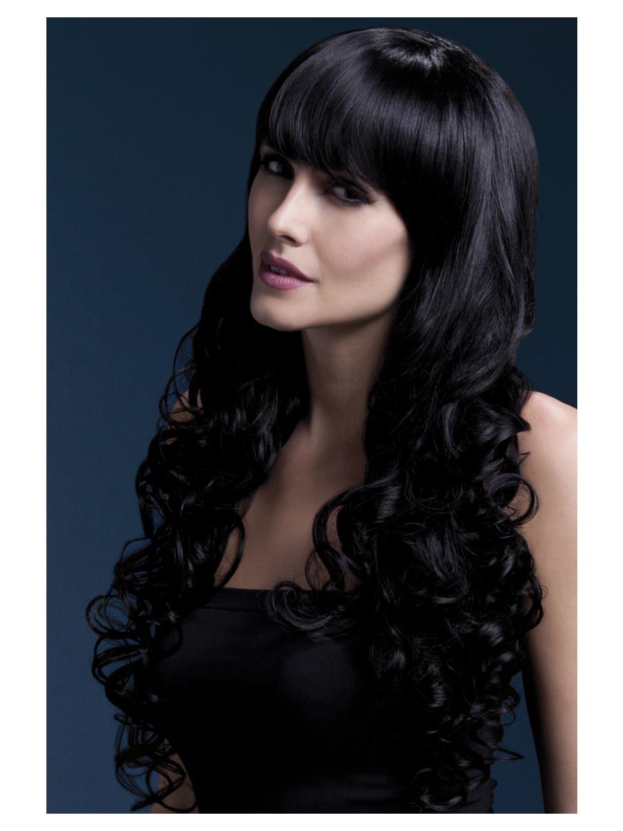 Black wig with fringe (Isabelle), curls at the ends, 66cm