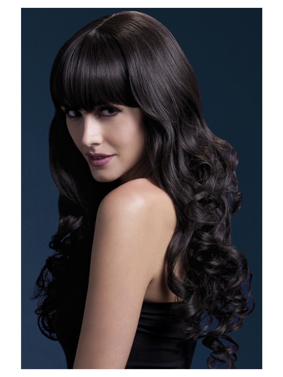 Brown wig with fringe (Isabelle), curls at the ends, 66cm