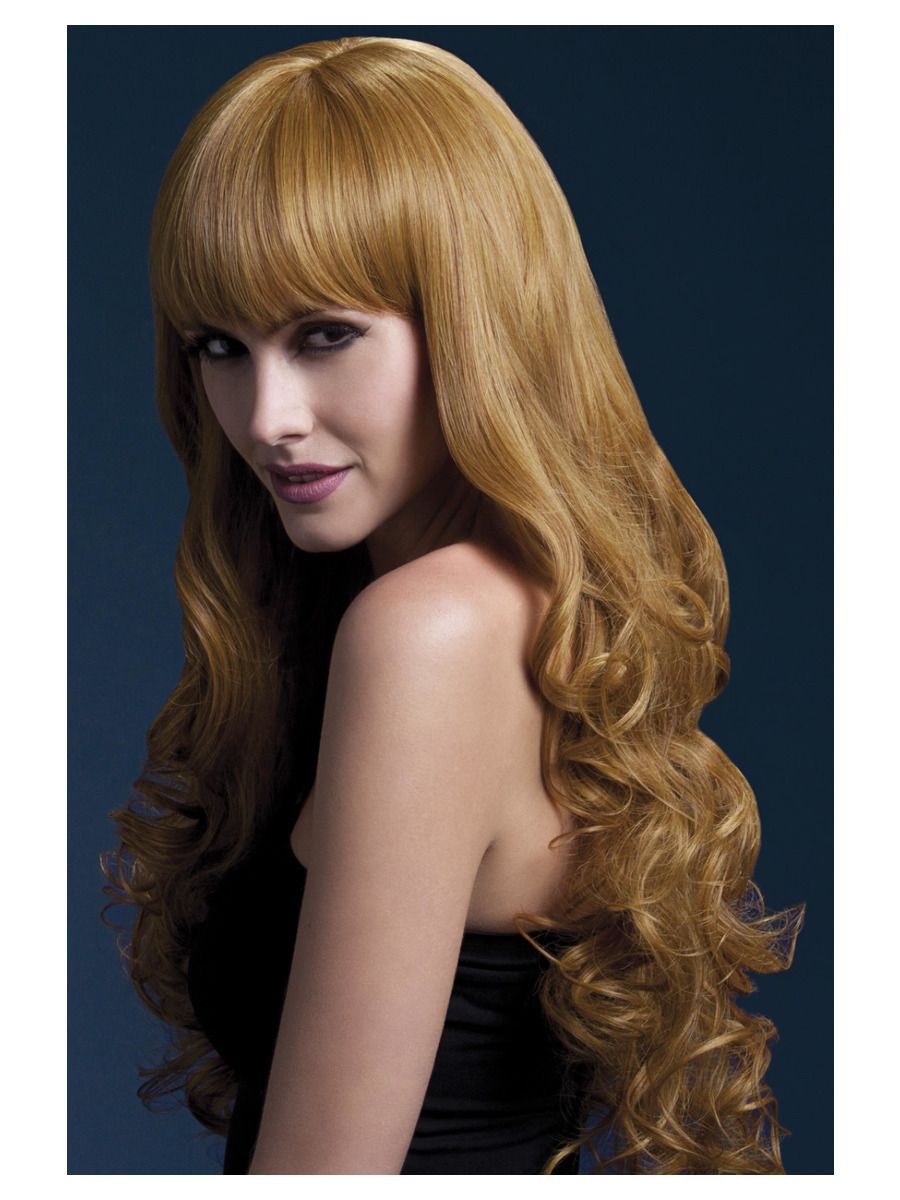 Auburn wig with fringe (Isabelle), curls at the ends, 66cm