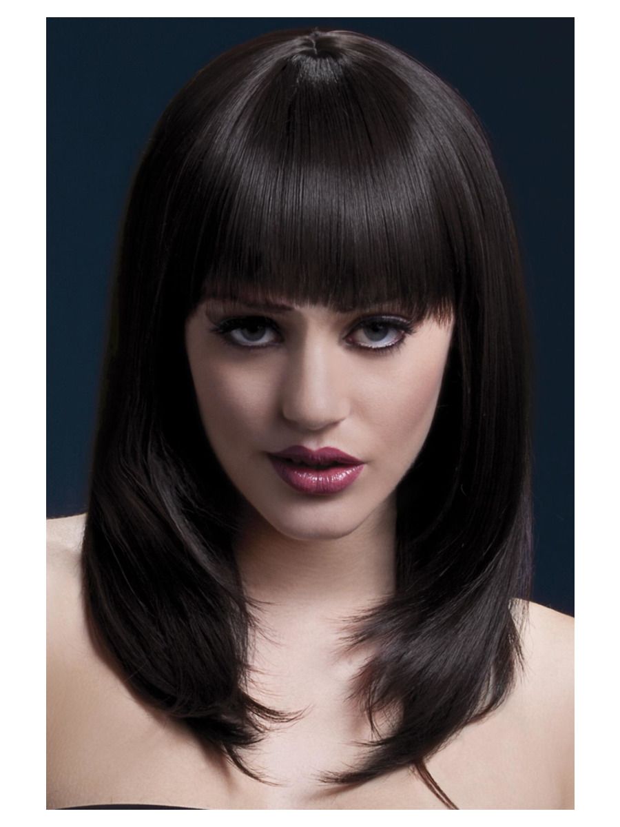 Brown wig with fringe (Tanja), straight, 48cm