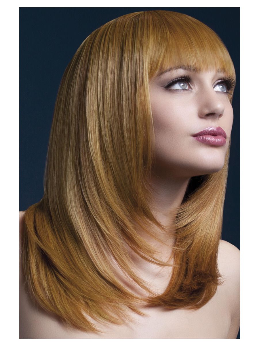 Chestnut brown wig with fringe (Tanja), straight, 48cm
