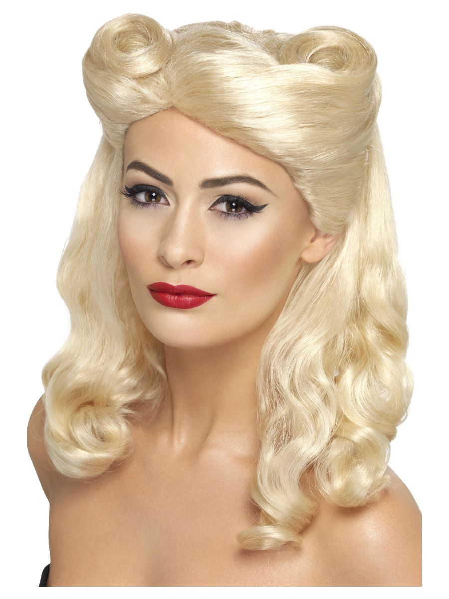 40ndate parukas "Victory rolls" lokkidega, blond