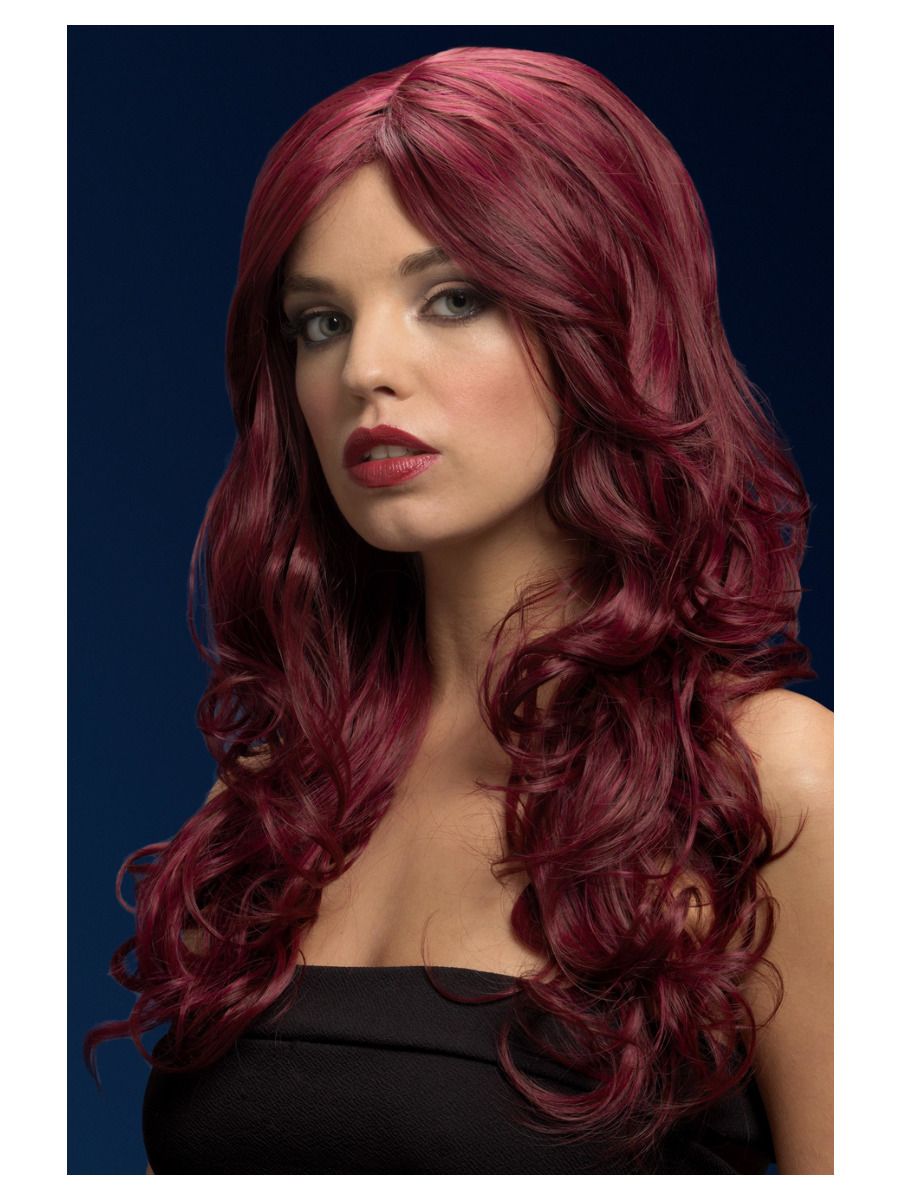 Cherry red wig (Nicole), wavy, long, 66cm