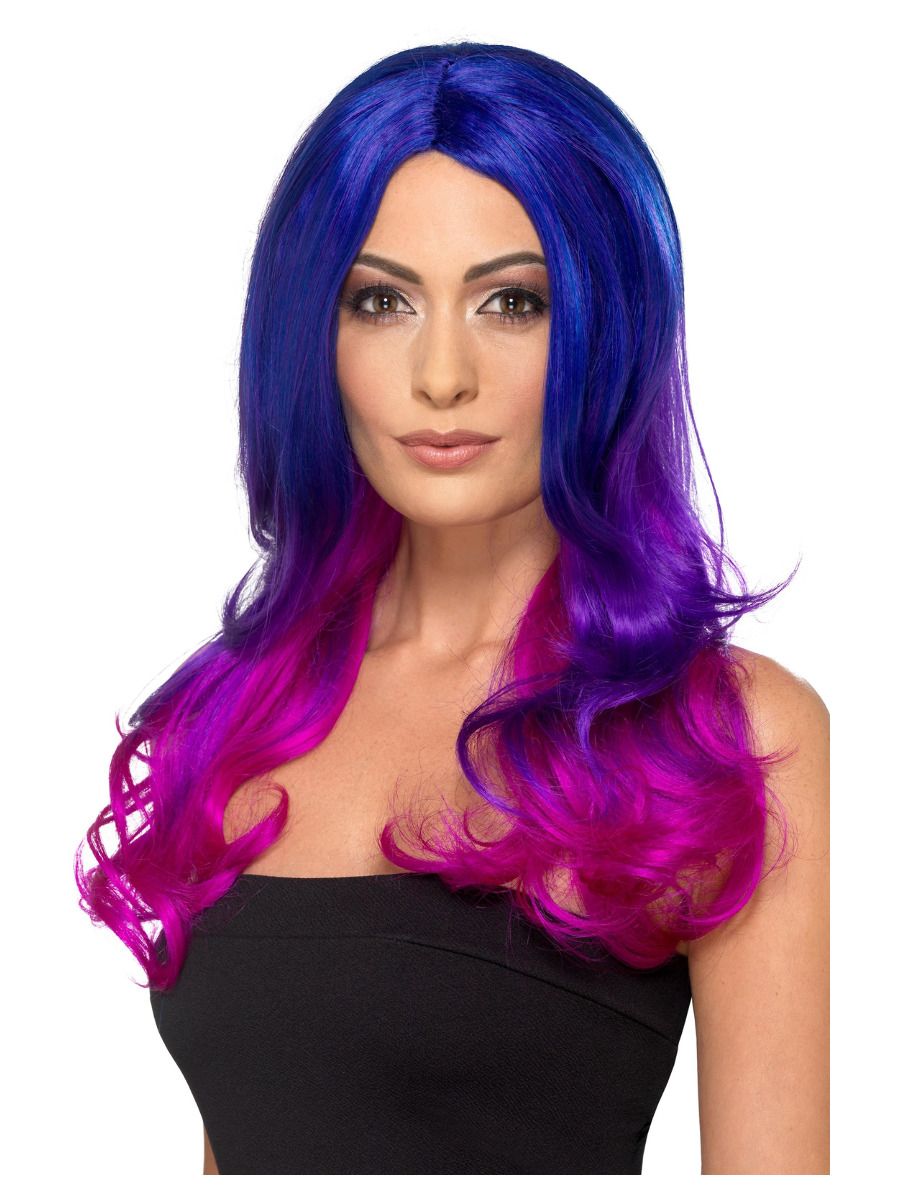 Blue-purple ombre wig, heat resistant, wavy, long