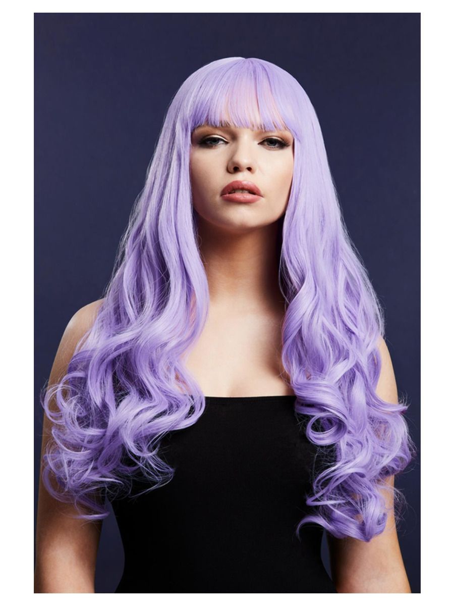 Purple wig with fringe (Gigi), curls at the ends, very long, 62cm