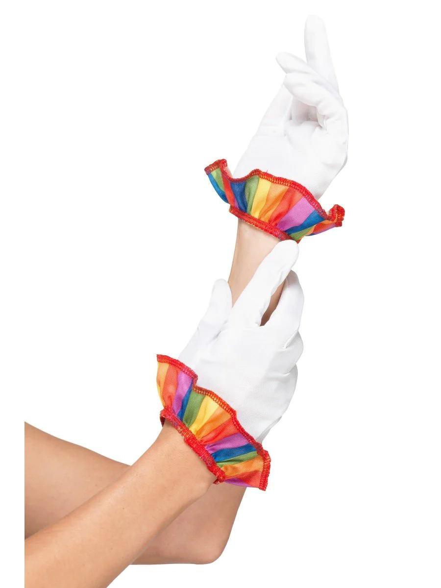 Clown gloves, white, with colored border