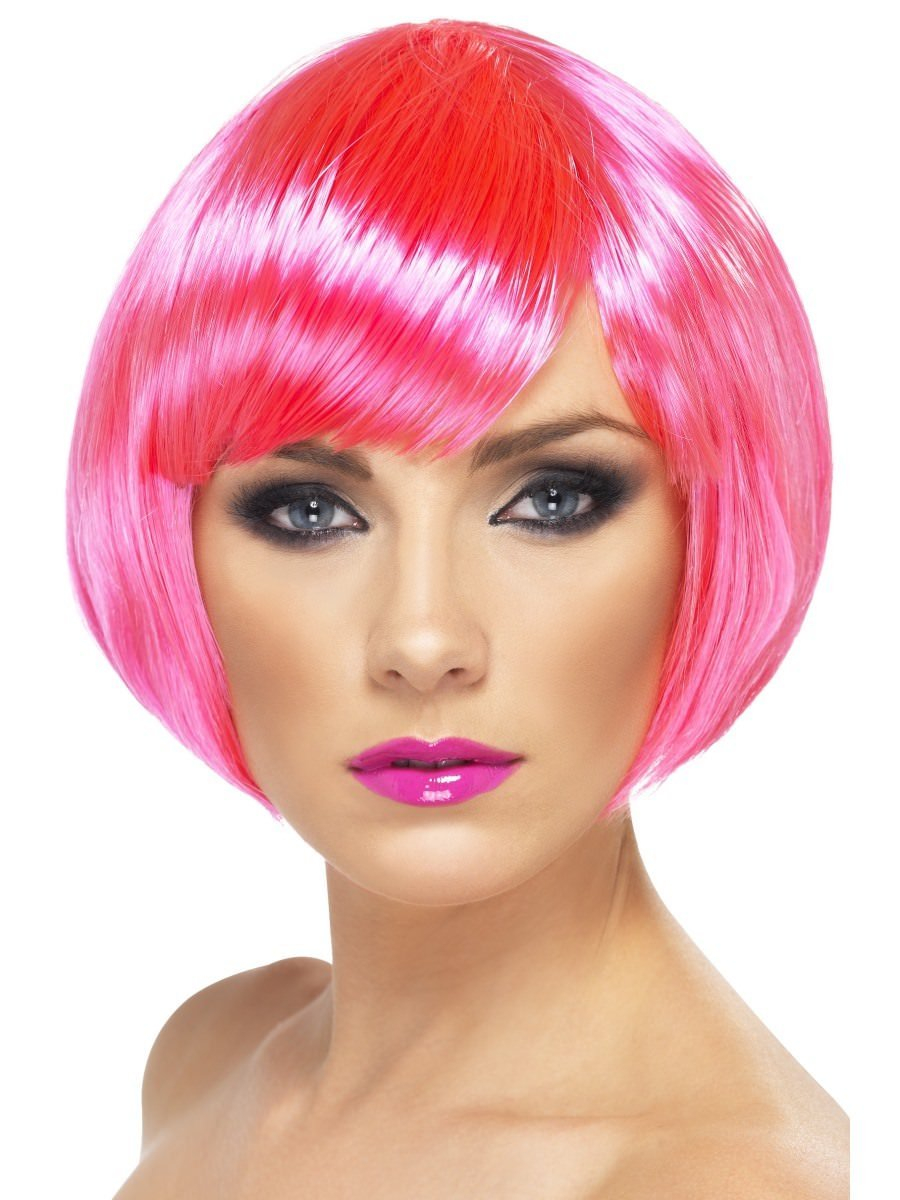 Wig with a bang, neon pink
