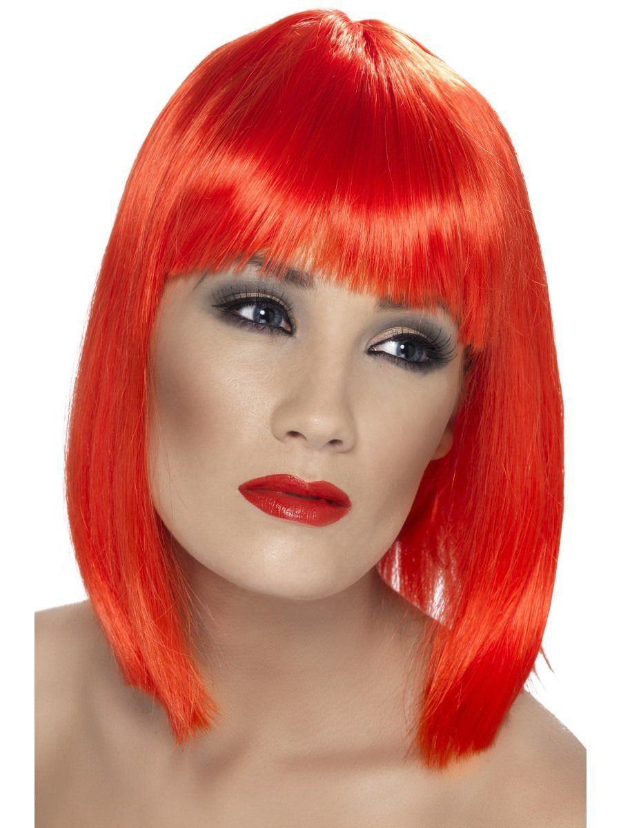 Wig with a bang, neon red