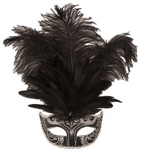 Venetian eye-mask feather, silver 