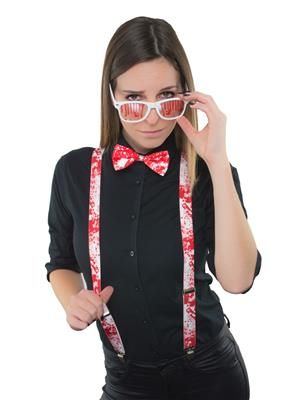 Bloody bow tie, suspenders and glasses