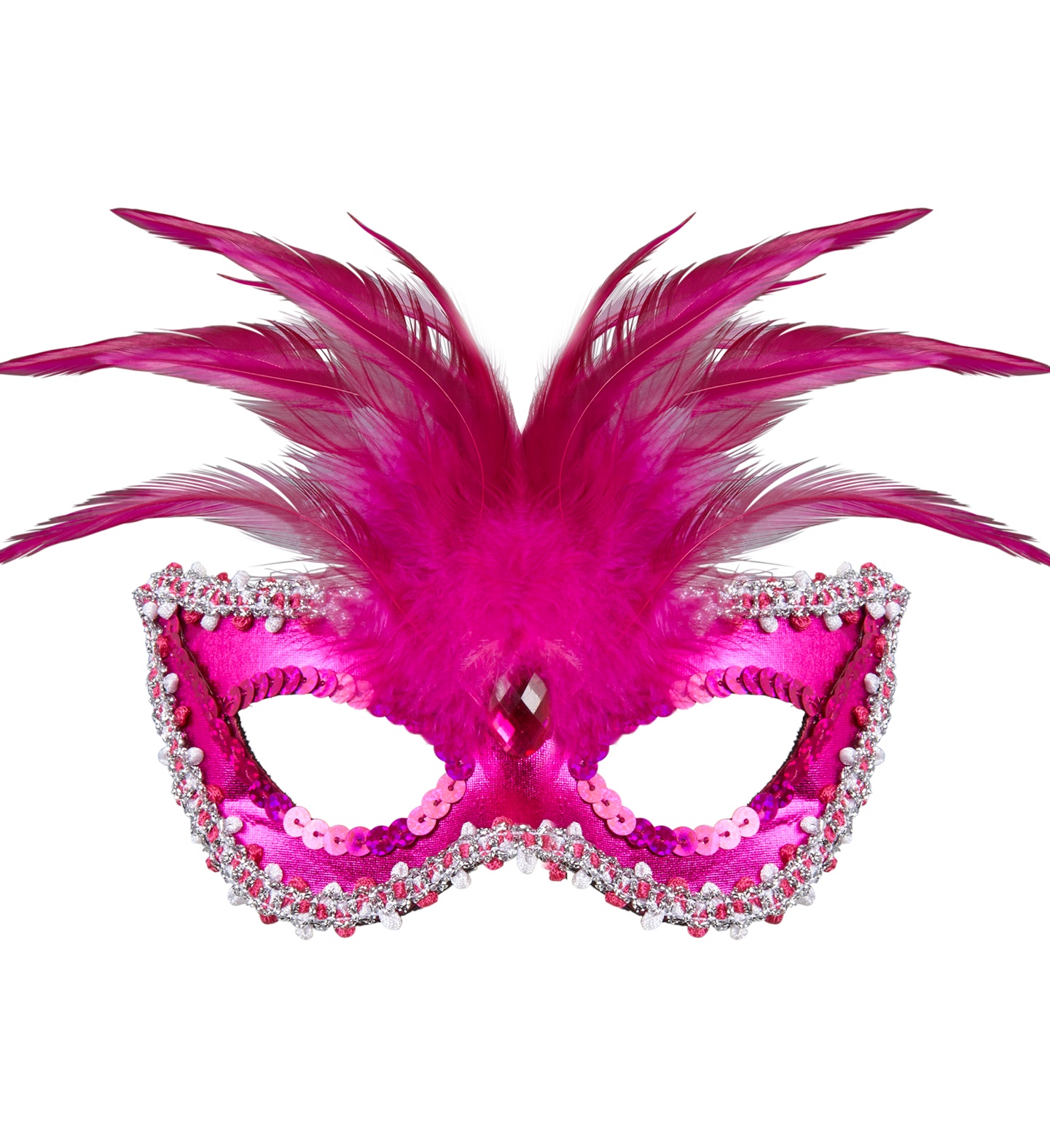 Eye mask with feathers, dark pink