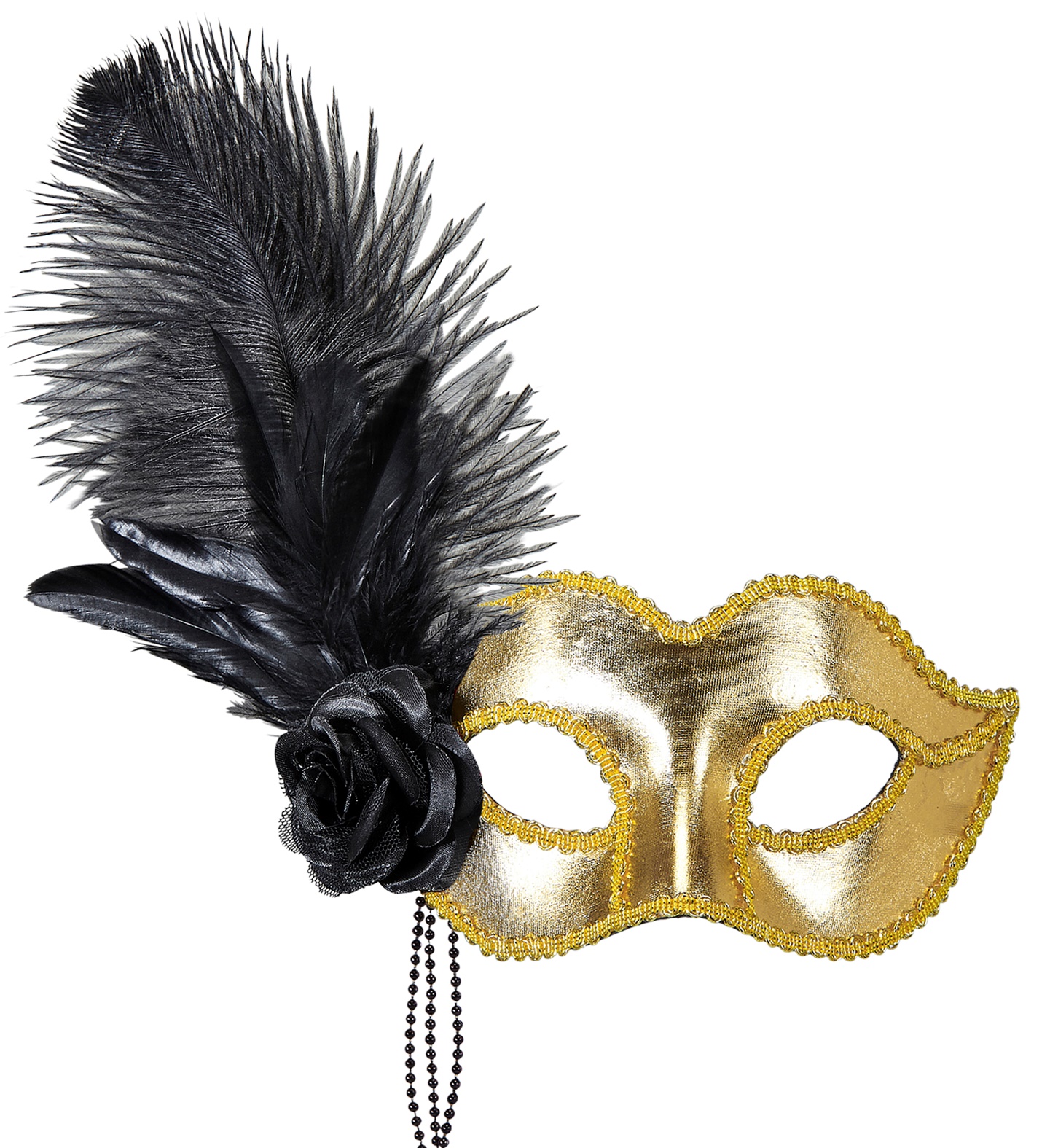 Venetian eye-mask with feather, gold