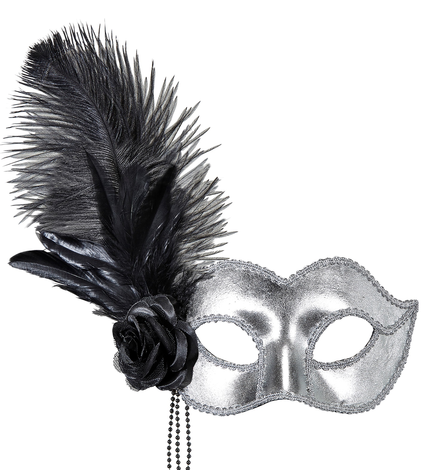 Venetian eye-mask with feather, silver