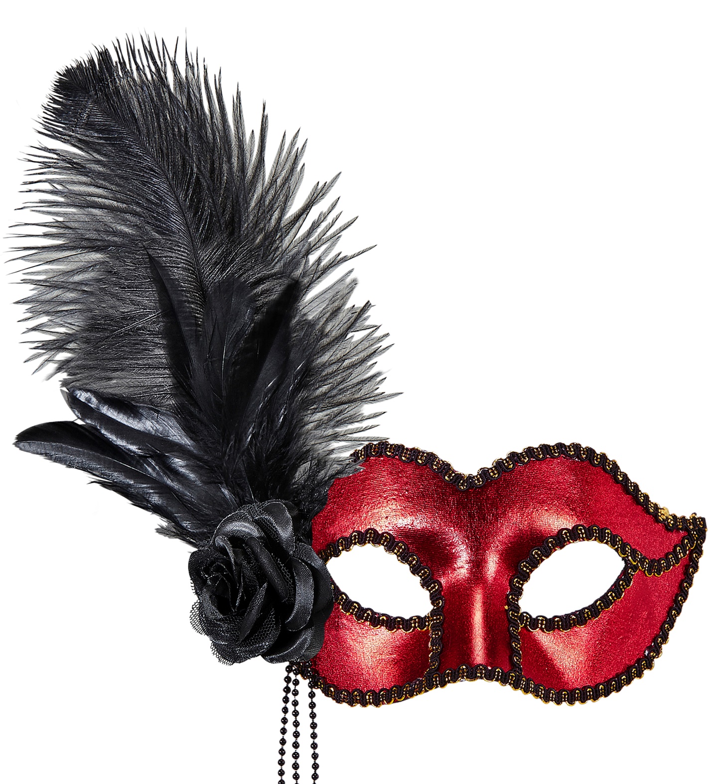 Venetian eye-mask with feather, red