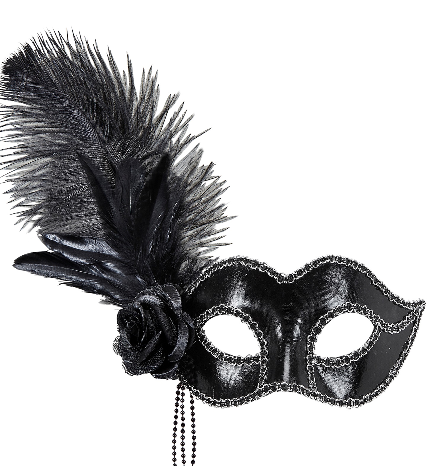 Venetian eye-mask with feather, black