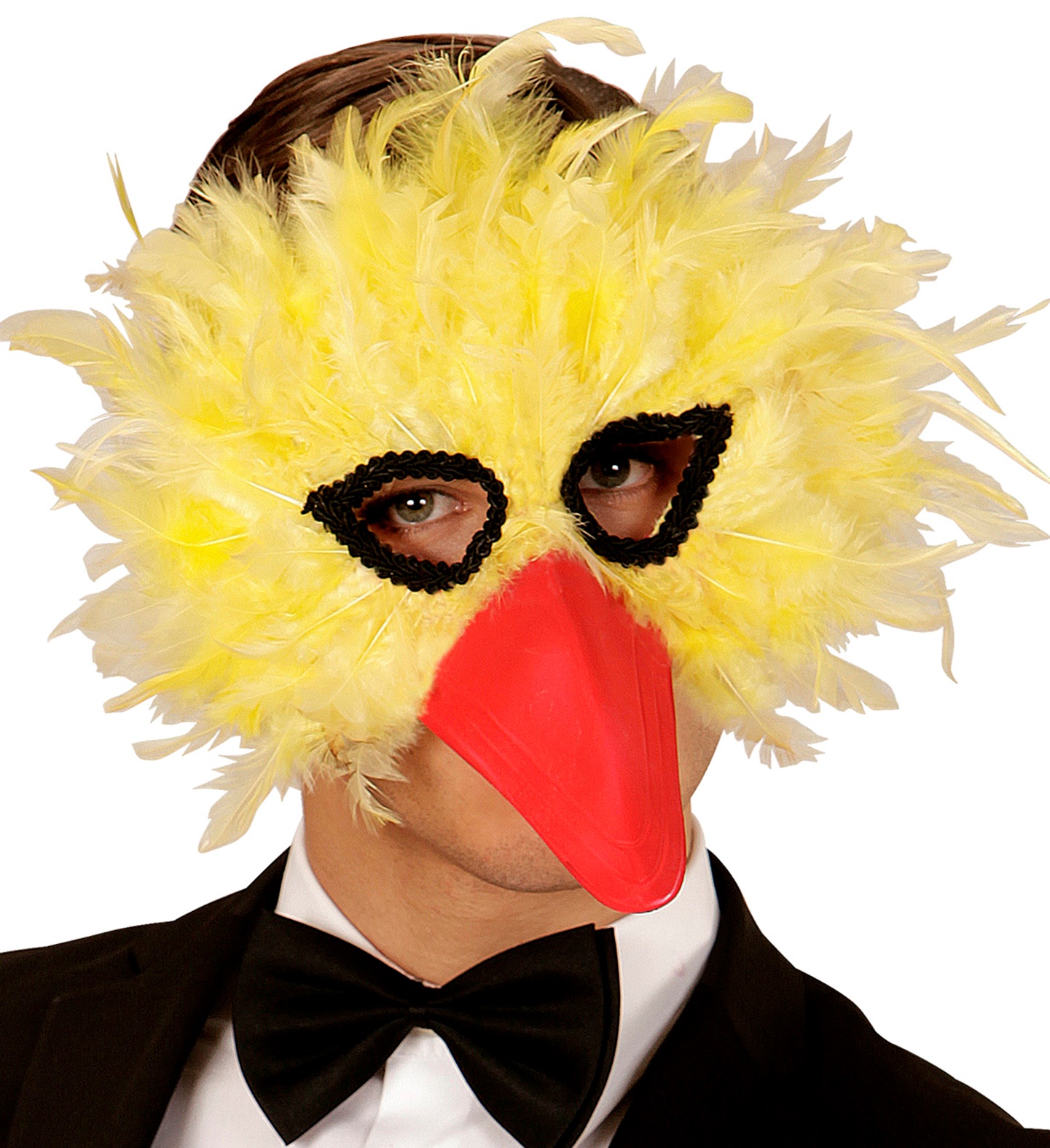 Kollase linnu mask, sulgedega