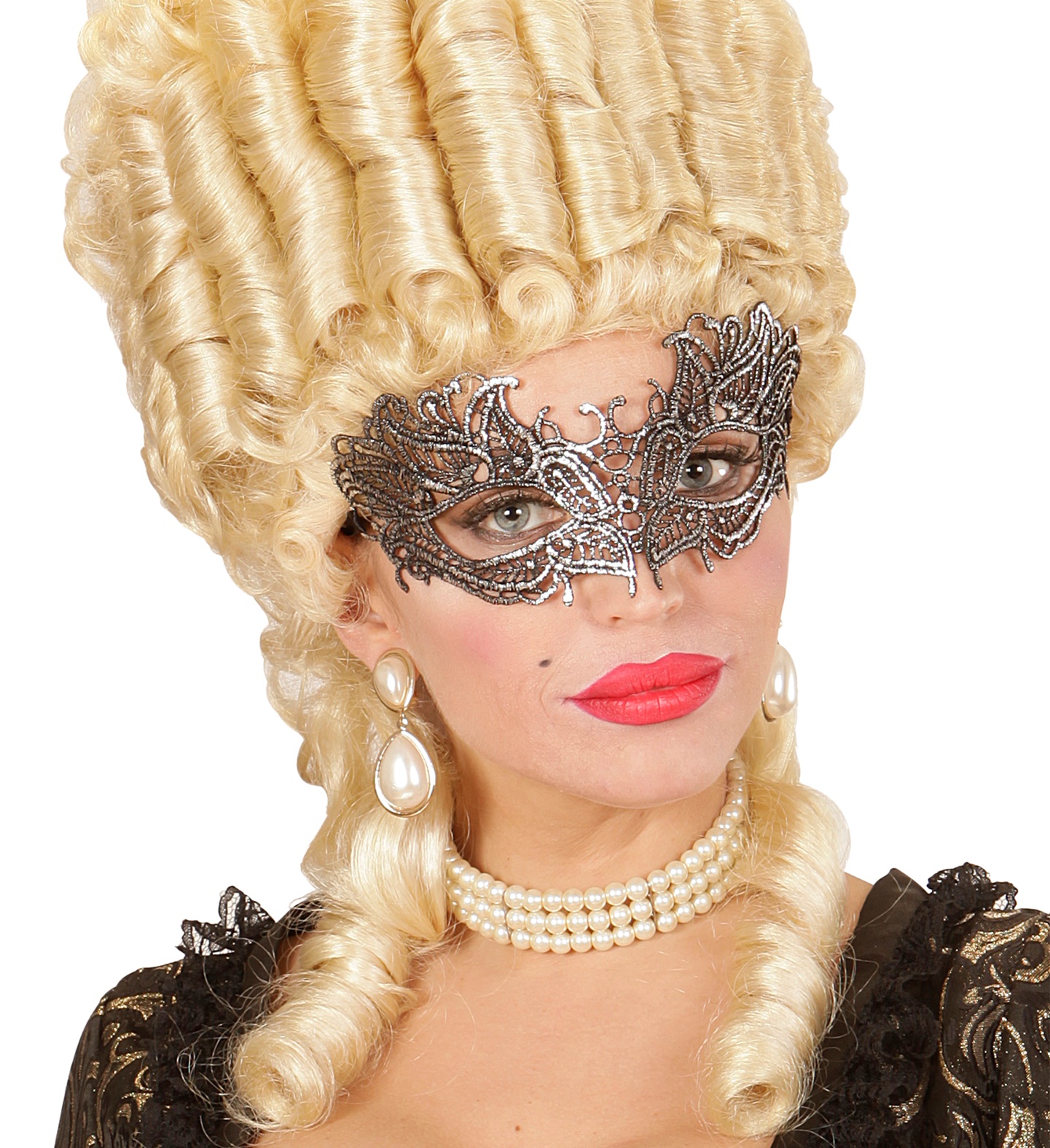 Eye mask in baroque style, lace, silver